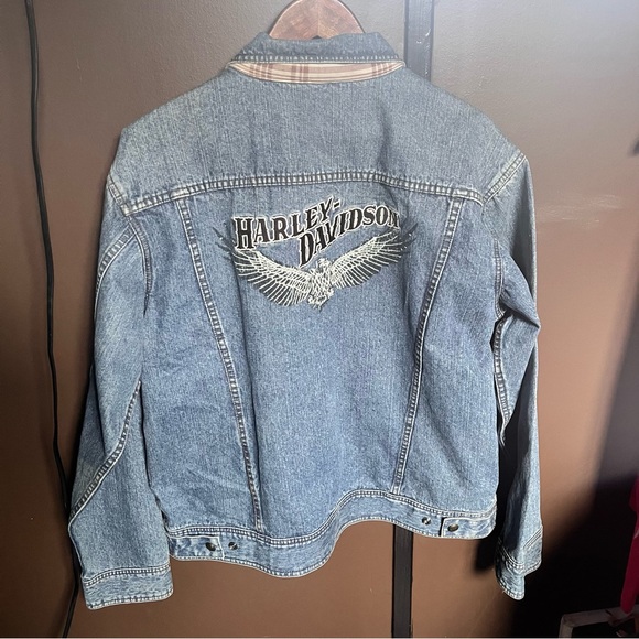 Vintage New Harley Davidson Jacket Mens L Denim Embroidered Biker Motorcycle 90s - Picture 1 of 13